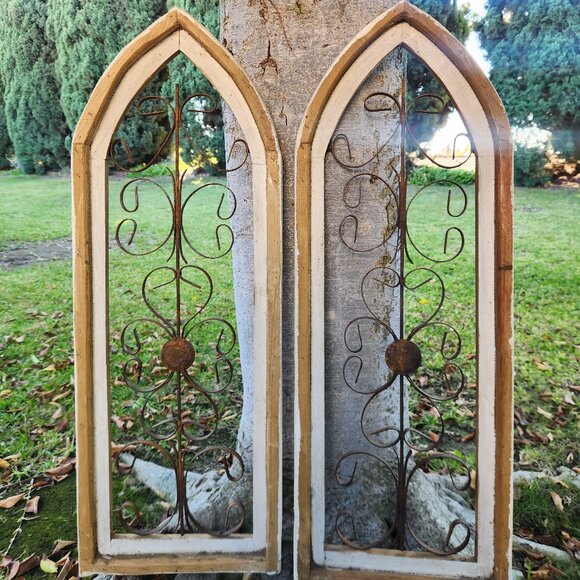 Farmhouse Arch Wood Frame Distress Rustic Wall Decor Messinato Set of 2, 32" H - Picture 1 of 4